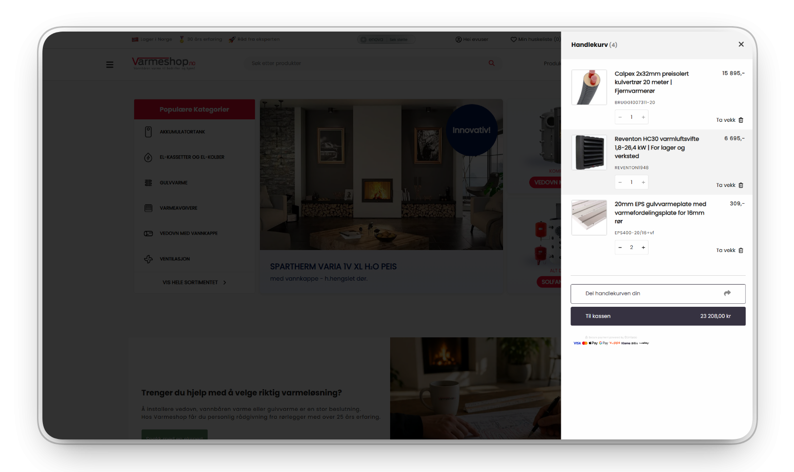 Varmeshop del handlekurv